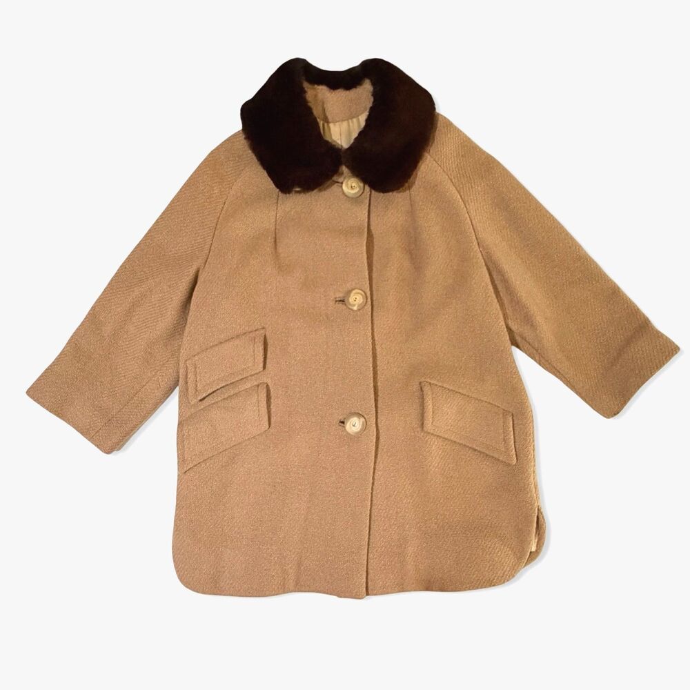 Vintage 60s Dunbar Casual, Camel Wool Jacket, Fur Collar CLassic A-line Car Coat